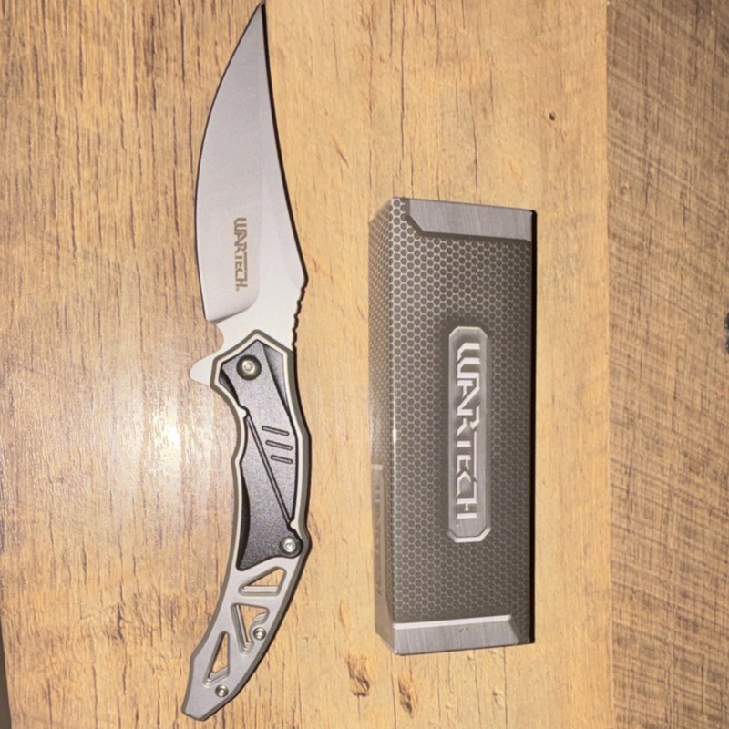 WarTech Silver/Black Handle Clip Point Plain Blade Manual Pocketknife