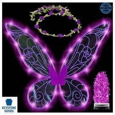 Light Up Fairy Wings Costume Accessories for Women Flower Crown Headband