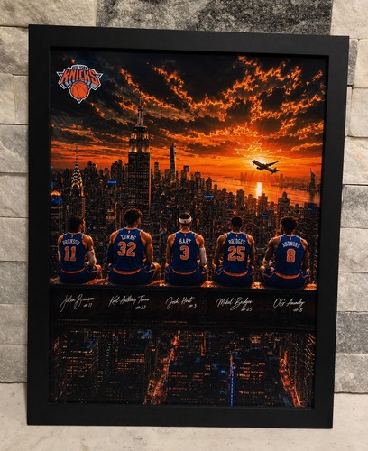 2026 NEW YORK KNICKS NBA FINALS CHAMPIONS FACSIMILE SIGNED AUTO FRAMED PICTURE