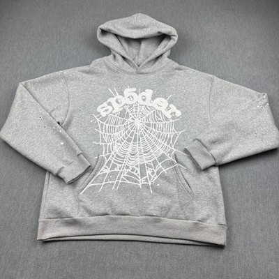 Sp5der OG Web Hoodie Mens Large Gray Heather Fleece Sweatshirt Pullover Graphic