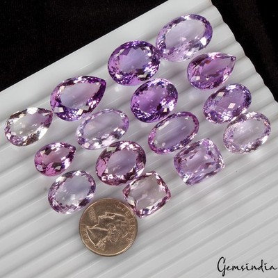 380 Ct/15 pc Mix Cut Natural Purple Amethyst- Unheated Certified Brazil Gemstone