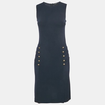 Joseph dunkelblau Stretch Krepp Knopfdetail ärmellos kurzes Kleid S