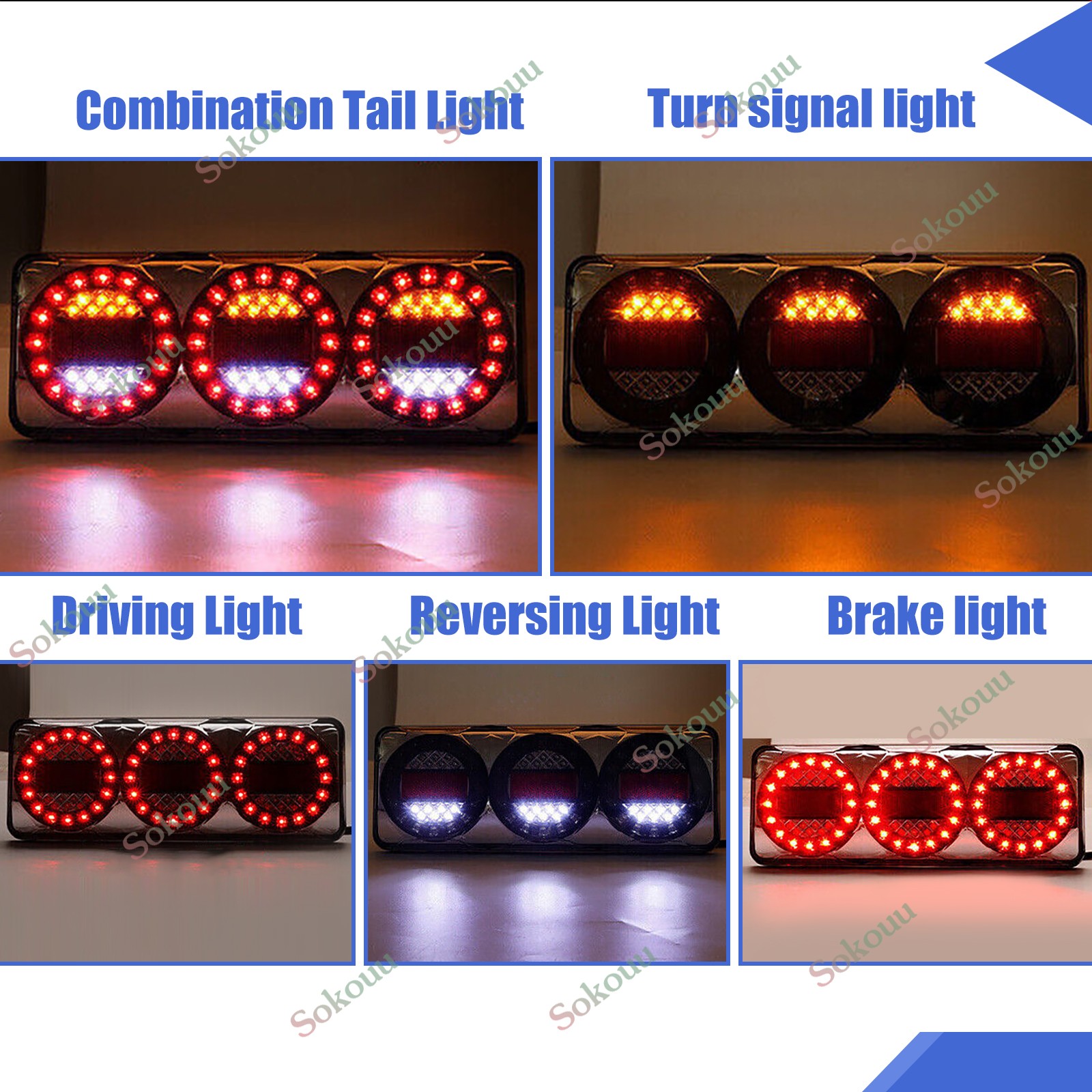 3 LED Combination Tail Lights For Truck Ute AU Pair 2PCS Durable NEW — image 4