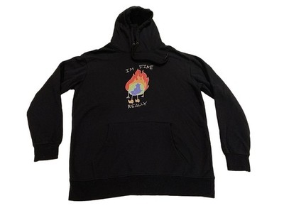 aLab Designer Zumiez Brand Black I m Fine, Really Flame Earth Hoodie Size Med