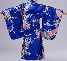 Japanese Kimono Yukata Set Floral Peacock Obi Belt Girls Size 150 10-12Y Costume