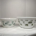 VTG 1950s Federal Oven Ware Milk Glass O&M Elevator Farm Scenes 7" & 8” Bowls