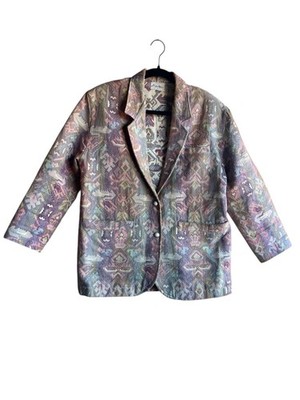 Serge Azar Vintage 90s Women's tapestry Geometric Blazer Jacket Size Small