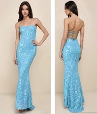 Lulus Blue Mermaid Sequins Stunning Sparkle Gown Large