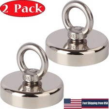 2 Pack 400LBS Neodymium Fishing Magnets Pulling Force Strong Round Rare Earth