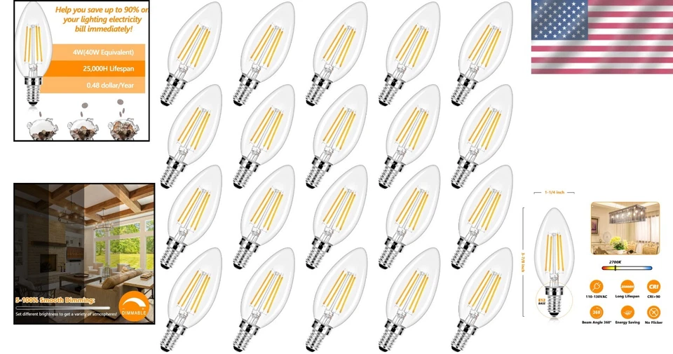 Dimmable E12 LED Bulbs 40W Equivalent 20-Pack - Image 2 of 4