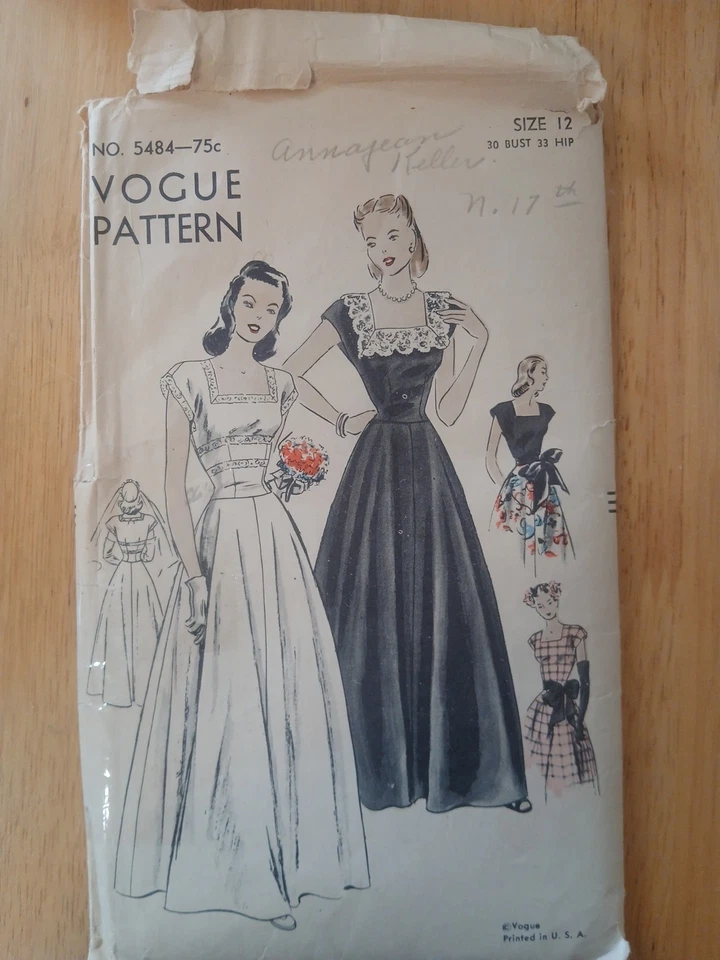  Raro vestido de noche glamuroso de la década de 1940 o patrón de novia Vogue 5484 sin cortar Foto 4 de 4