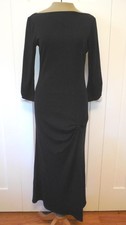 REFORMATION Belmont Black Ribbed Ruched Slit 3/4 Sleeve Sheath Midi Dress - M