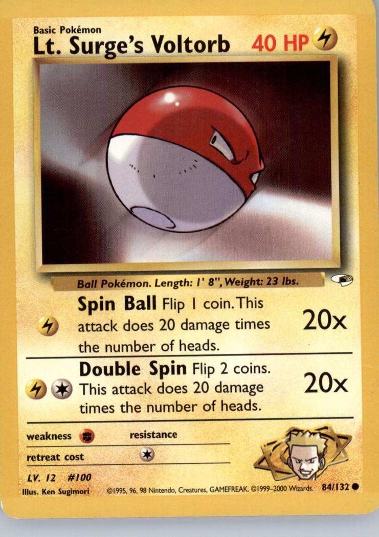 LT. SURGE'S VOLTORB 84/132 GYM HEROES POKEMON UNLIMITED DMG crease bot left