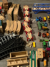 Huge Thomas Friends Wooden Railway Trains Lot READ Cars Track Set