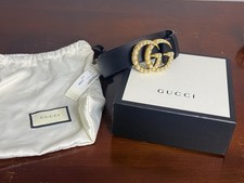 Gucci Black Women's Fashion Belt Pearl GG Buckle Gold-Plated Hardware