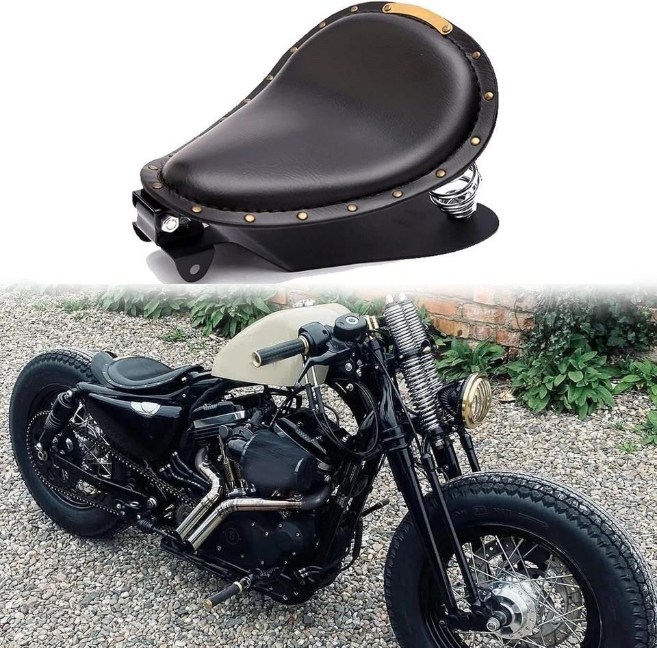 Asiento individual remache negro para motocicleta con placa base para Harley Bobber XL883/1200 Foto 3 de 4