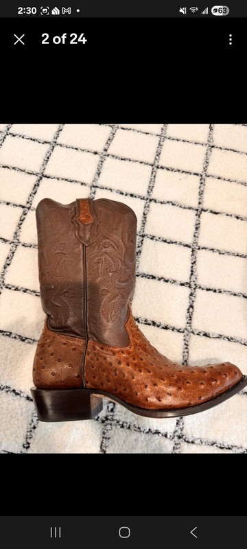 Men’s 12.5 (30.5) Soto Exotic Ostrich Print Cognac Boots Real Leather
