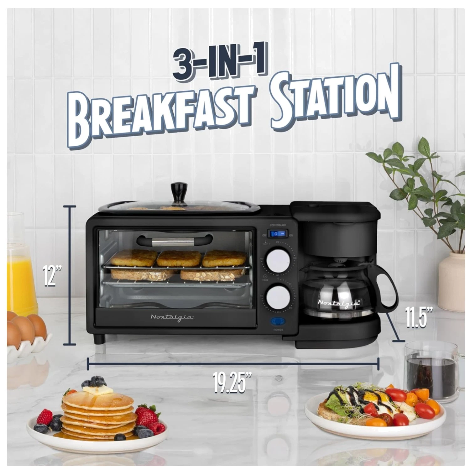 3-in-1 Breakfast Maker - Coffee Maker, Griddle, Toaster Oven