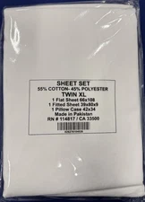 Sheet Set Twin XL size White 1 set (1 flat 1 fitted 1 pillowcase) T180 Cot/Poly