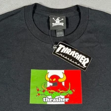Thrasher x Toy Machine Hecho Mexico T Shirt Black Mens Small Mexican Flag New