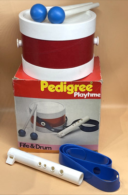 Pedigree Playtime Spielzeug Trommel Fife Set verpackt 70er Vintage Kinder Musikinstrument
