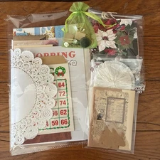 Christmas/Vtg Style Ephemera Holder + 50 Pcs Ephemera + Mini Collaged Notebook