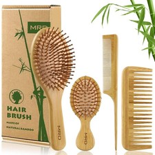 Hair Brush Set, Natural Bamboo Comb Paddle Detangling Hairbrush, Wide-tooth