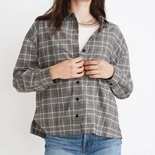 Madewell Plaid Westlake Shirt Gray Plaid Flannel Size Medium Grunge Casual Boxy