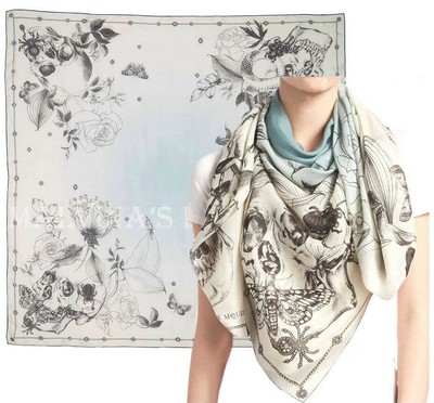 ALEXANDER MCQUEEN SCARF BOTANICAL SKULL PRINT CHIFFON SILK SQUARE $425 54''
