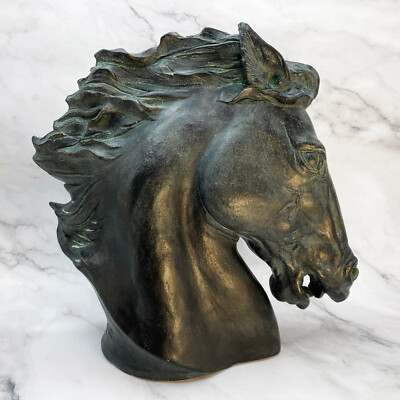 Vintage 70s ''Flaming Mane'' Horse Head Cast Sculpture - James Killian Spratt