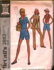 2883 Vintage McCalls SEWING Pattern Misses 1970s Pants Jacket Shorts UNCUT 12