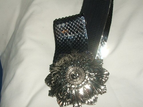 Nice Women's Vintage Silver Metal Snake /Fish Scale Elastic Wide Belt w/Buckle - Picture 4 of 6