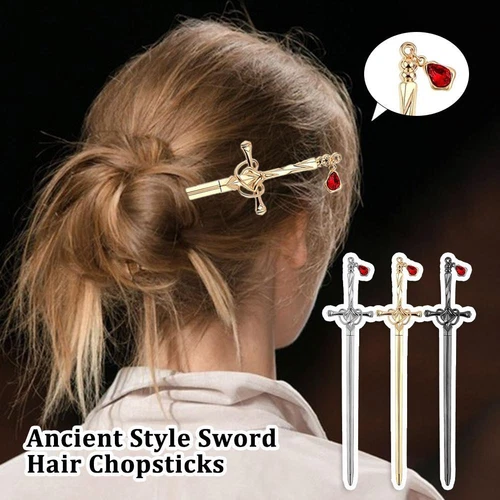 5x Chinese Hairpin Sword Shape Hair Sticks Pendant Vintage Chopstick Headdress - Picture 8 of 20