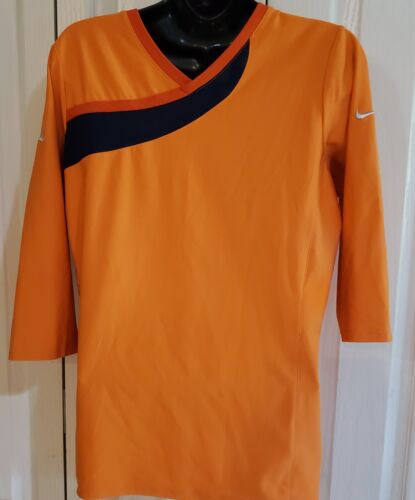Nike Dri Fit V Neck Orange Athletic Workout Shirt Womens  Large 12 -14 Swoosh  - Picture 1 of 4