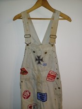 VINTAGE WOMEN'S BIG SMITH BIB OVERALLS HIPPIE BELL BOTTOMS WITH PATCHES 1960s