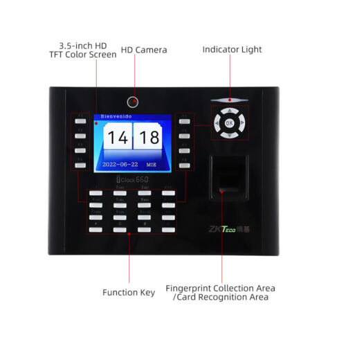 ZKteco 3.5" Cámara de Usuario Huella Digital Tiempo Asistencia Control de Acceso iclock660+5IC - Imagen 8 de 13