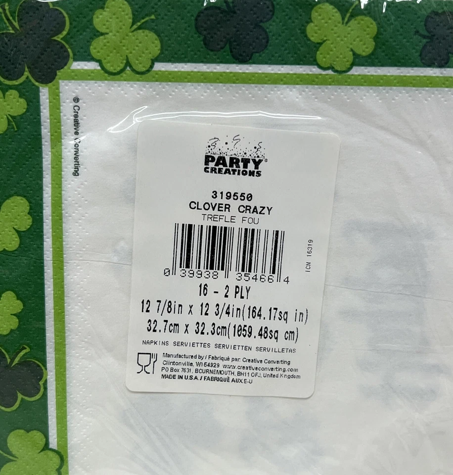 St Patrick's Day Clover Crazy Lunch Paper Napkins 16 Pack Tableware Decorations - Image 2 of 2