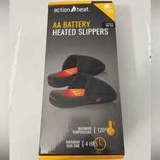 ActionHeat Heated Slippers Unisex OS Plush Fleece Winter AA Battery 4 Hours