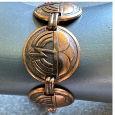 Vintage Copper Thunder Cloud Design Art Deco Revival Circle Link Bracelet