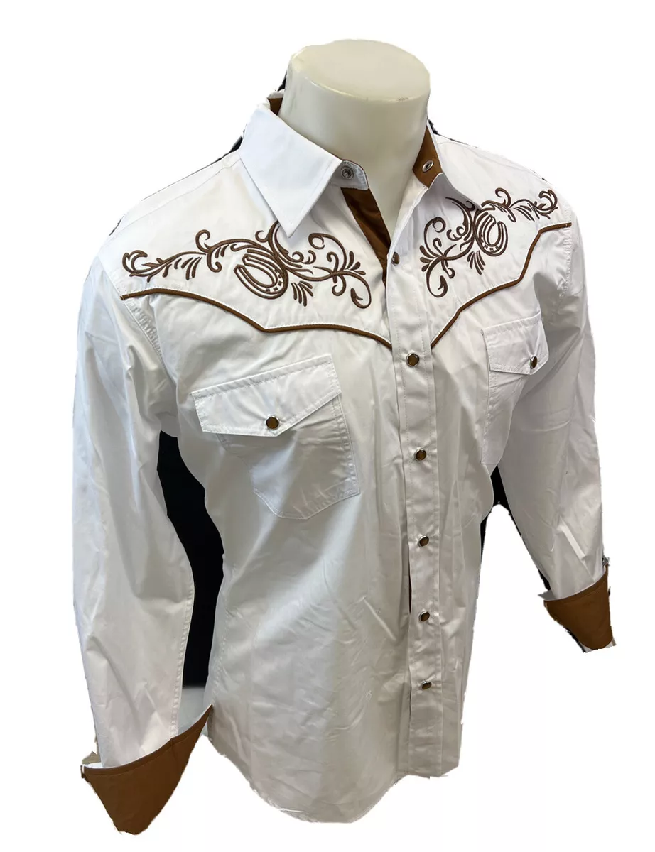 Men's White Diamonds Long Sleeve White Western Shirt 3XL