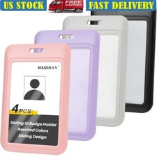 Sliding ID Badge Holder 4 Pack Hard Plastic Waterproof Card Protector Lanyard US