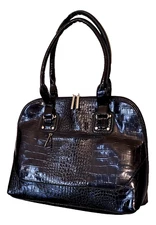 Black Faux Croc Leather Handbag Double Handle Bag Large Tote Laptop Satchel