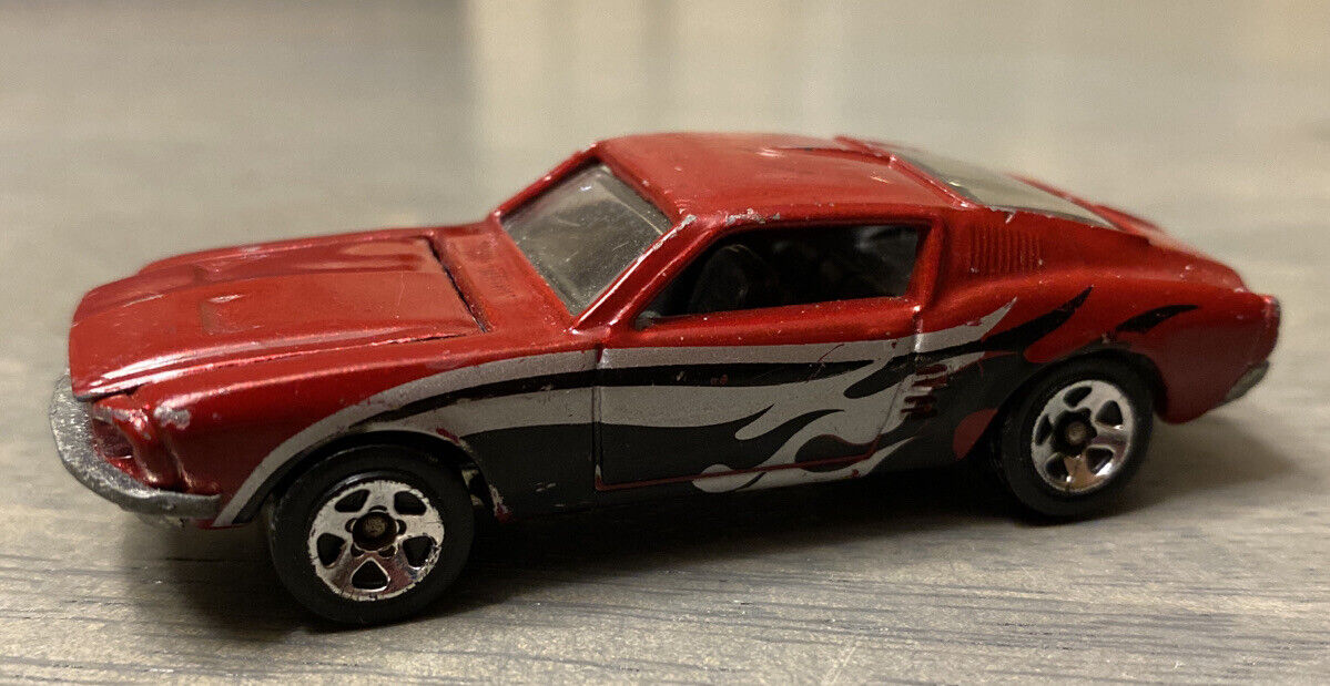 1968 Hot Wheels Red Custom Mustang Silver/ Black Flames Rare diecast 1:64