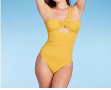 Women  s Shade  Shore One Shoulder One Piece Swimsuit Yellow S Retail 40 NEW 