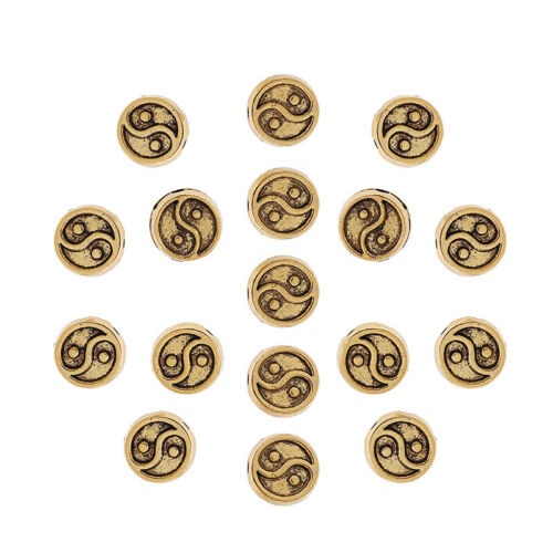 50pcs Antique Gold Yin Yang Spacer Beads 2 Sided for Necklace Bracelet Making - Picture 1 of 3