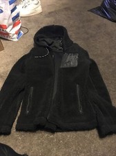 Eddie Bauer Womens Chilali Full Zip Hooded Sherpa Fleece Jacket Black Medium