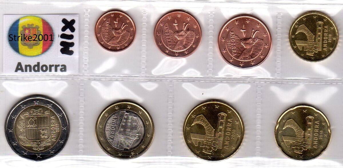 EURO ANDORRA anni misti - 8 monete FDC in blister da 1 CENT A 2