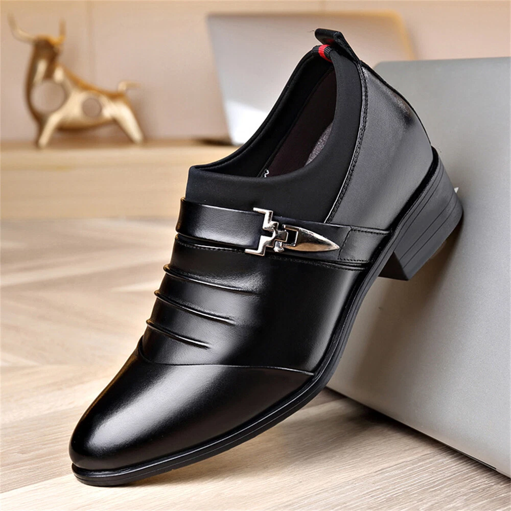 Men Fashion Leather Low Heel Slip on Oxfords Dress Business Office Wedding Shoes