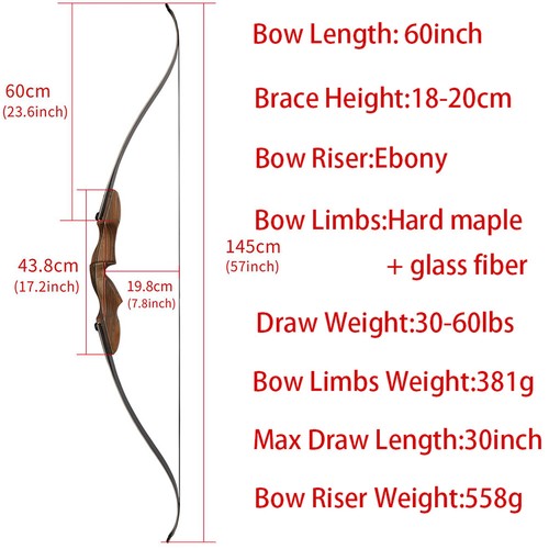 ILF 60 Zoll Takedown Recurve Bogen Sportbogen 30-60lbs Holzbogen Bogenschießen - Bild 2 von 20