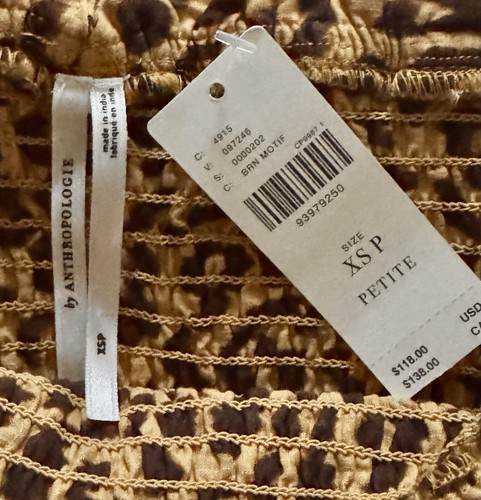Anthropologie NWT Josephine Smocked Drop-Waist Dress Animal Print Petite XS - Picture 8 of 11
